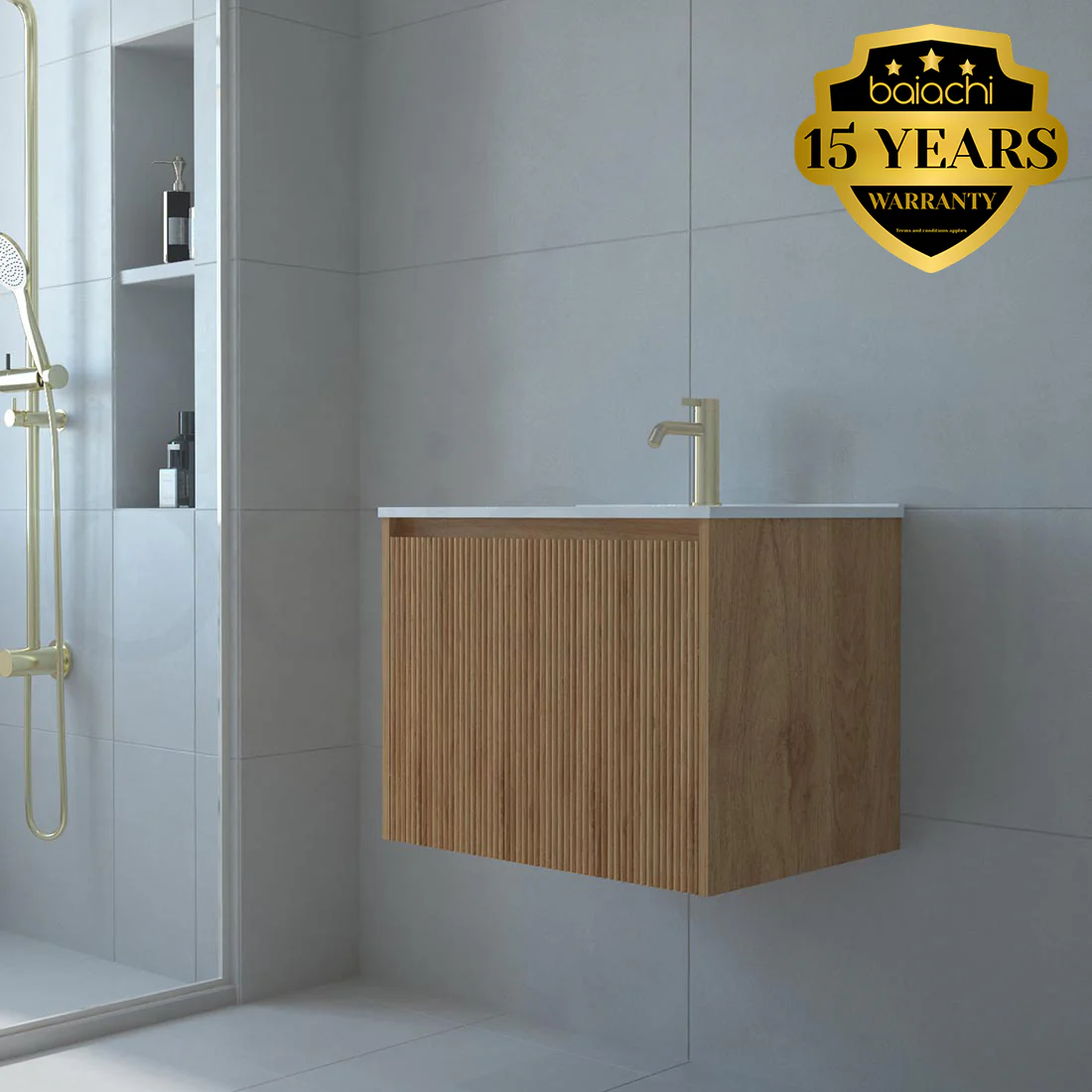 Baiachi Clermont 600 Fluted Timber Bathroom Vanity Wall Hung Cabinet
