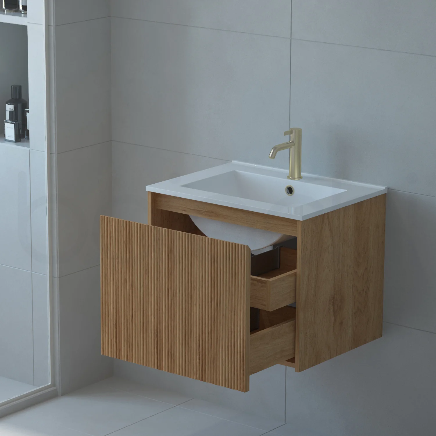 Baiachi Clermont 600 Fluted Timber Bathroom Vanity Wall Hung Cabinet - Image 4