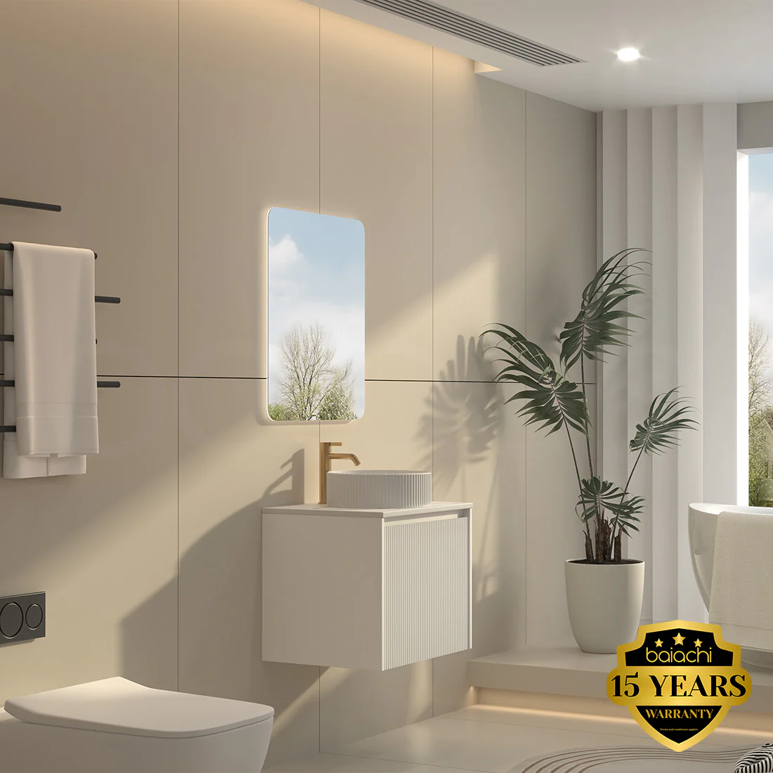 Baiachi Clermont 600 White Fluted Wall Hung Bathroom Vanity Ceramic Basin - Image 4