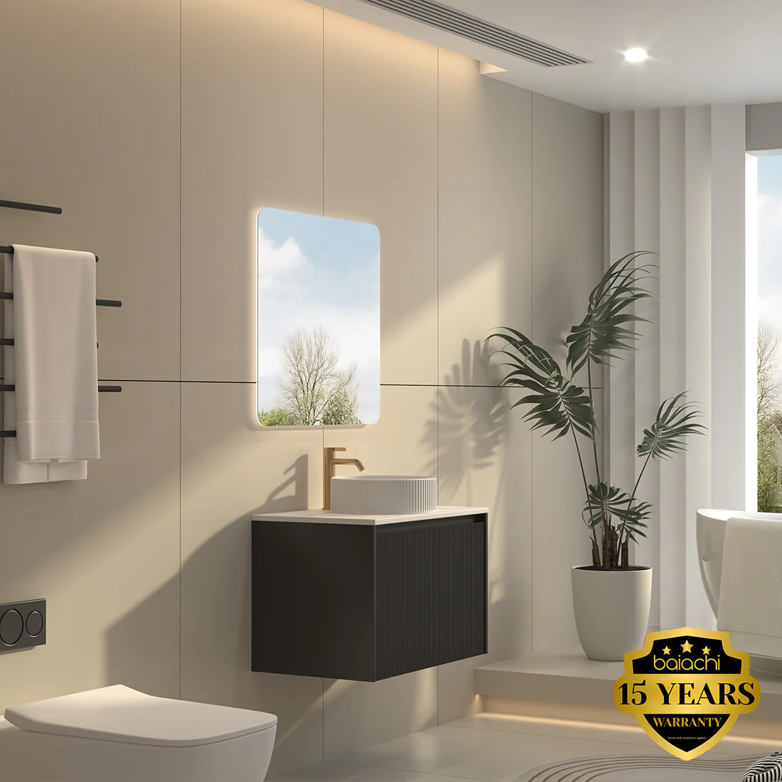 Baiachi Clermont 750 Black Fluted Wall Hung Bathroom Vanity White Stone - Image 6