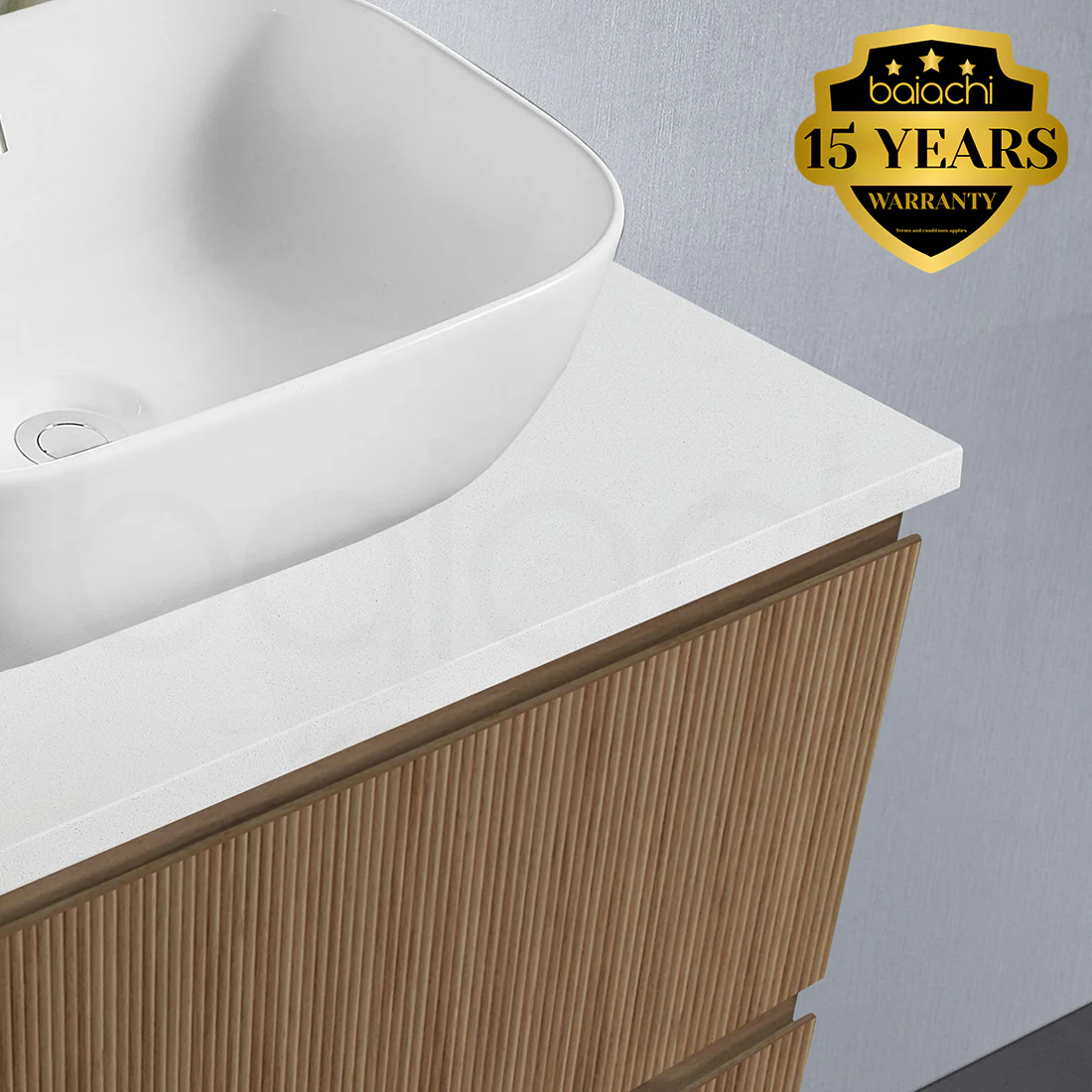 Baiachi Clermont 750 Fluted Timber Bathroom Vanity Wall Hung White Stone
