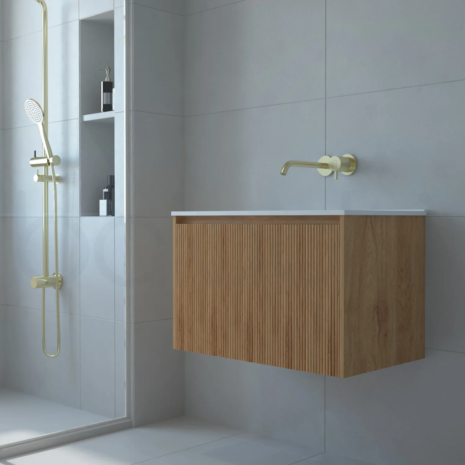 Baiachi Clermont 750 Fluted Timber Bathroom Vanity Wall Hung Ceramic Basin - Image 3