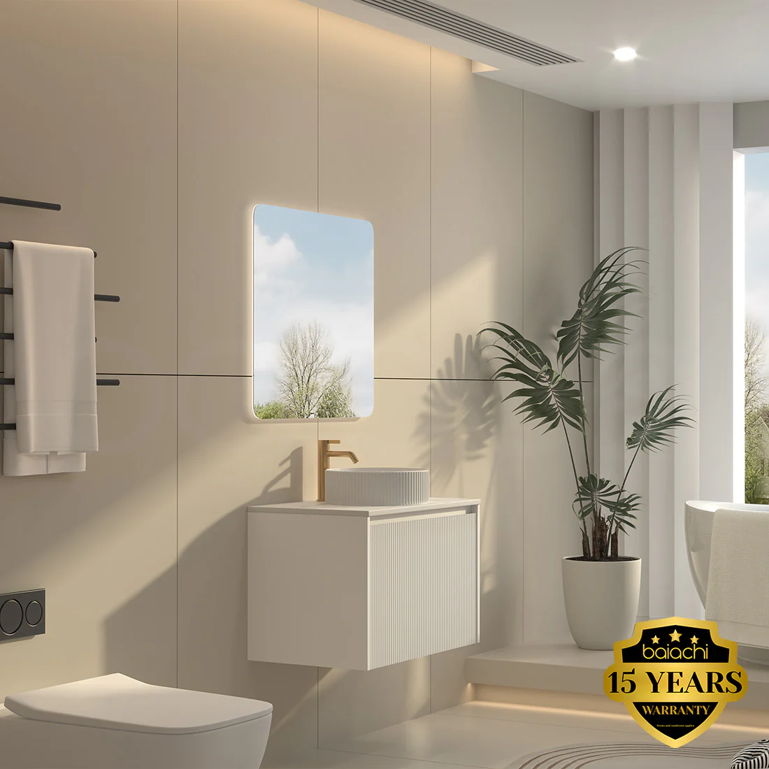 Baiachi Clermont 750mm White Fluted Wall Hung Bathroom Vanity Cabinet - Image 3