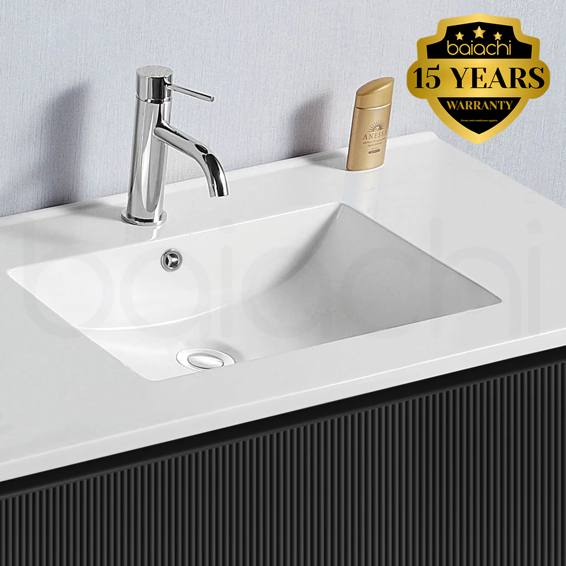 Baiachi Clermont 750 Black Fluted Wall Hung Bathroom Vanity Ceramic Basin