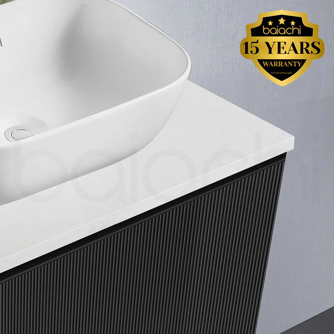 Baiachi Clermont 750 Black Fluted Wall Hung Bathroom Vanity White Stone