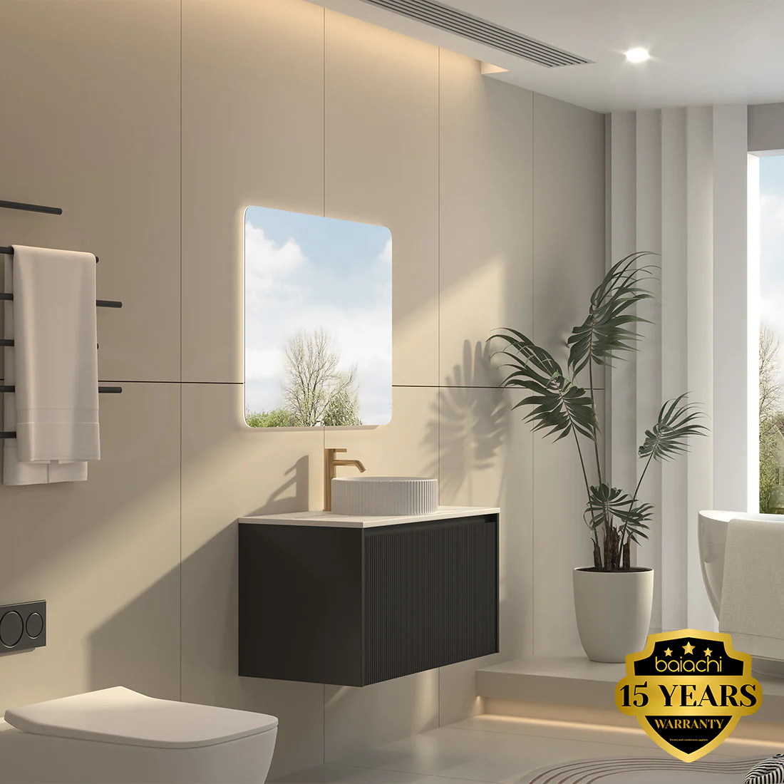 Baiachi Clermont 900 Black Fluted Wall Hung Bathroom Vanity Ceramic Basin - Image 5