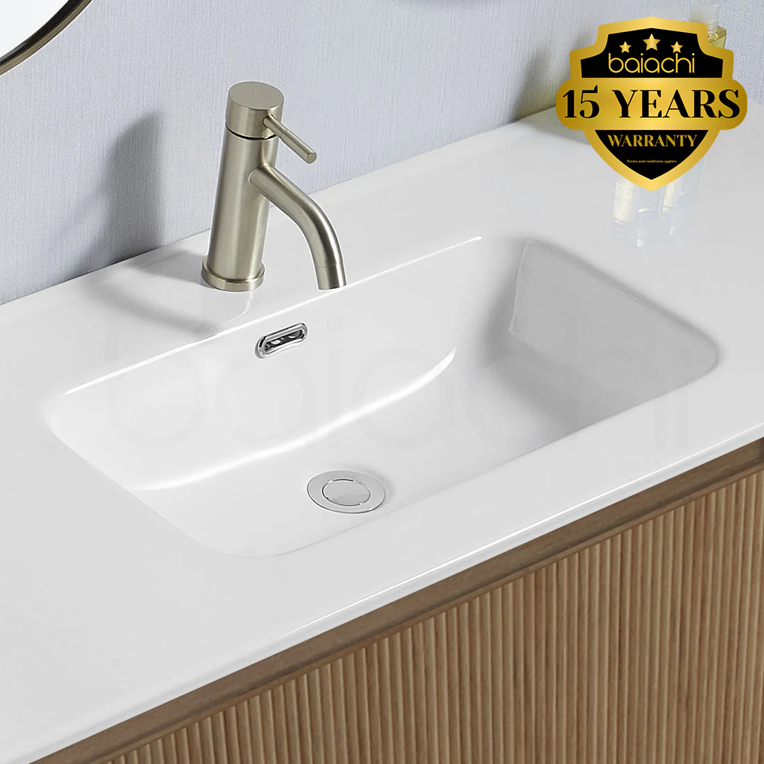 Baiachi Clermont 600 Fluted Timber Bathroom Vanity Wall Hung Ceramic Basin