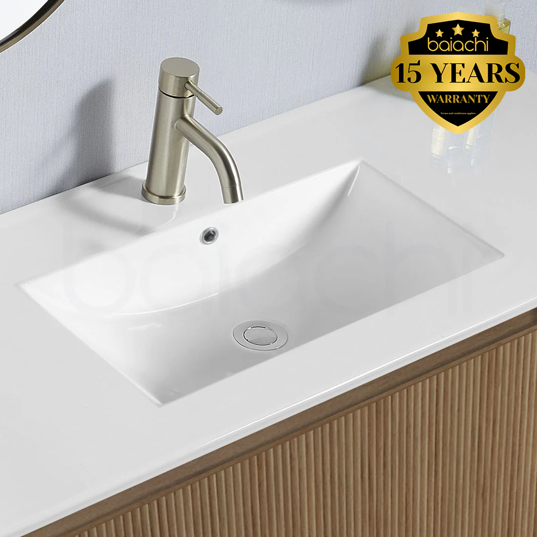 Baiachi Clermont 750 Fluted Timber Bathroom Vanity Wall Hung Ceramic Basin