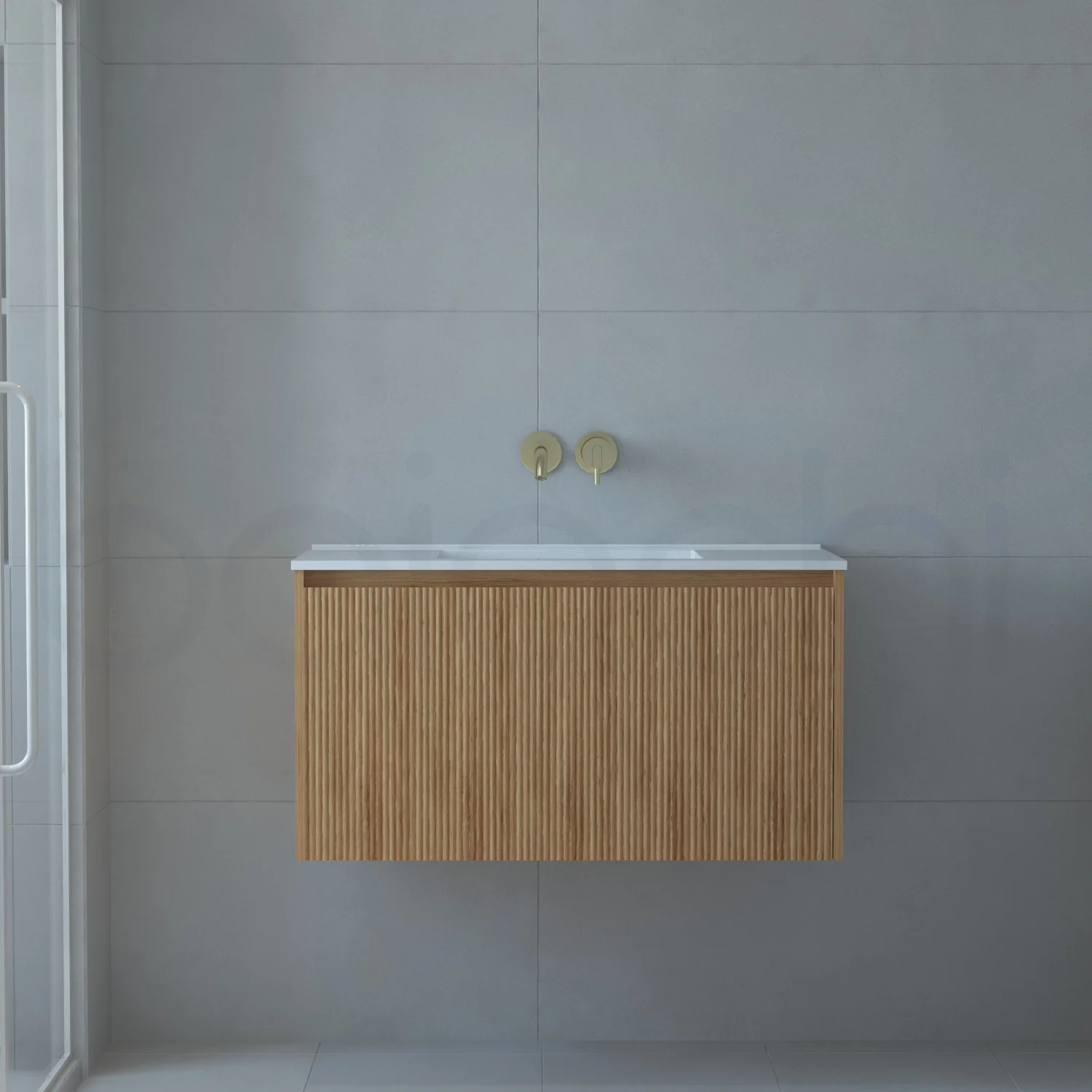 Baiachi Clermont 750 Fluted Timber Bathroom Vanity Wall Hung Calacatta Stone - Image 2