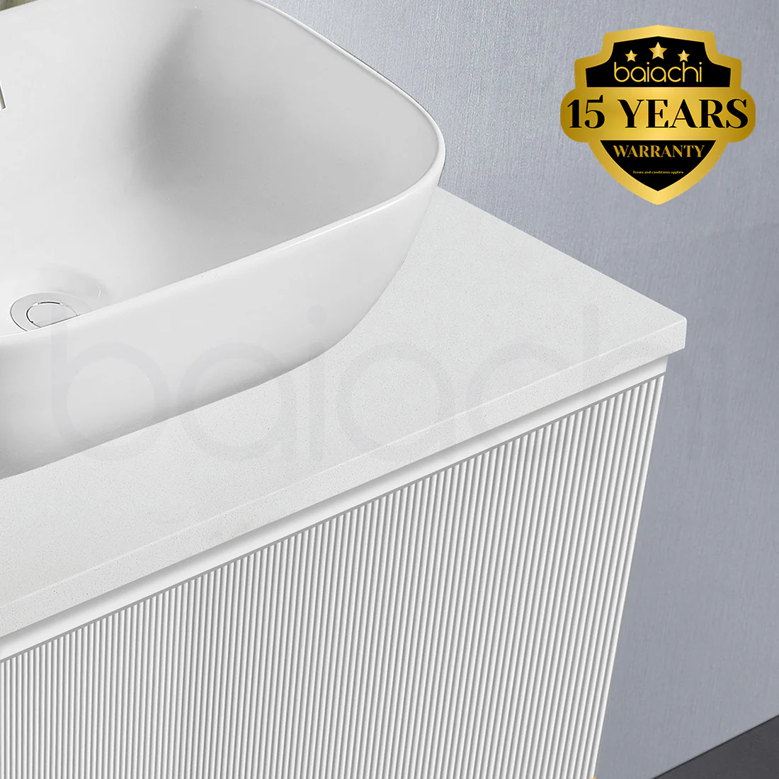 Baiachi Clermont 1500 White Fluted Wall Hung Bathroom Vanity White Stone