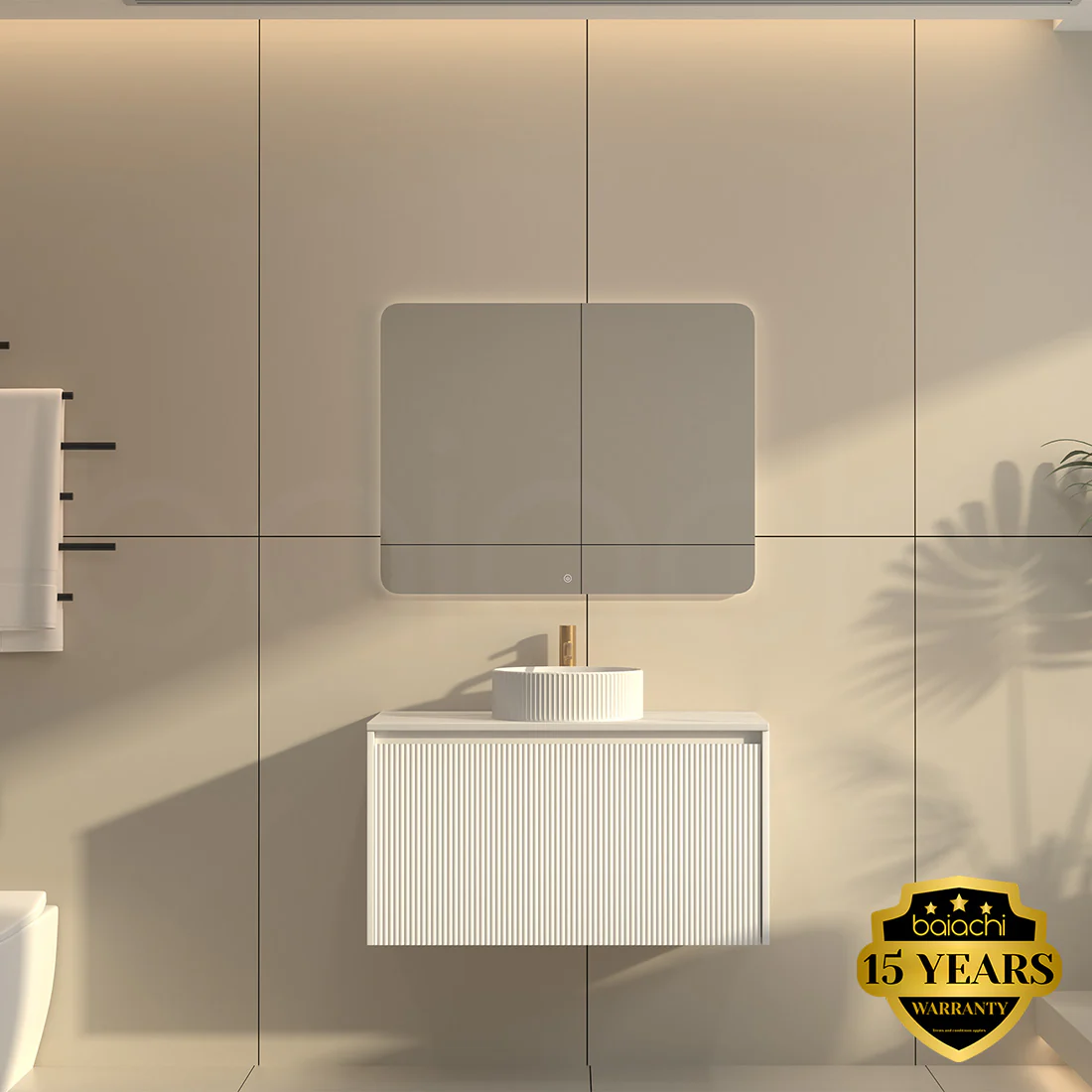 Baiachi Clermont 900 White Fluted Wall Hung Bathroom Vanity Ceramic Basin - Image 3