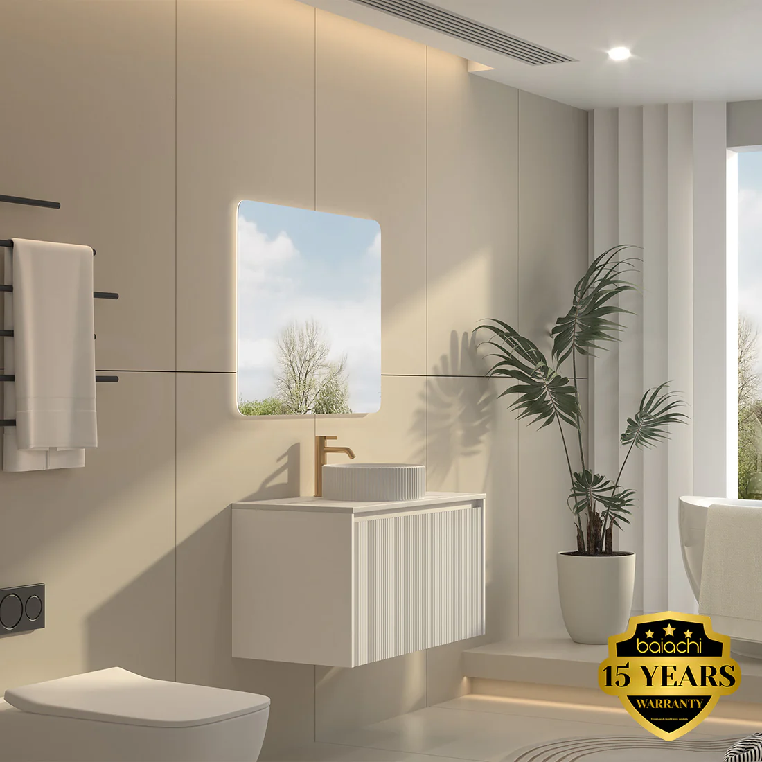 Baiachi Clermont 900 White Fluted Wall Hung Bathroom Vanity Ceramic Basin - Image 4