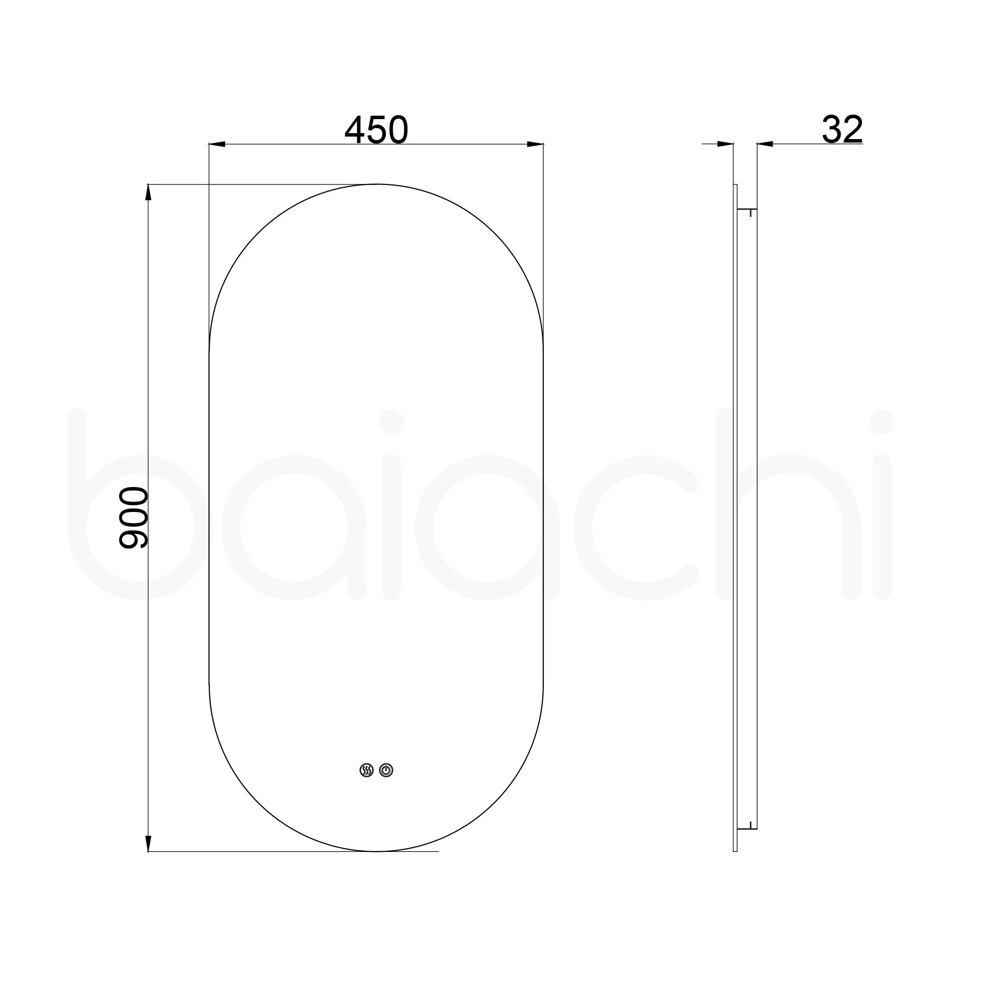 Baiachi LED Oval 450x900mm Backlit Anti-Fog Mirror - Image 5