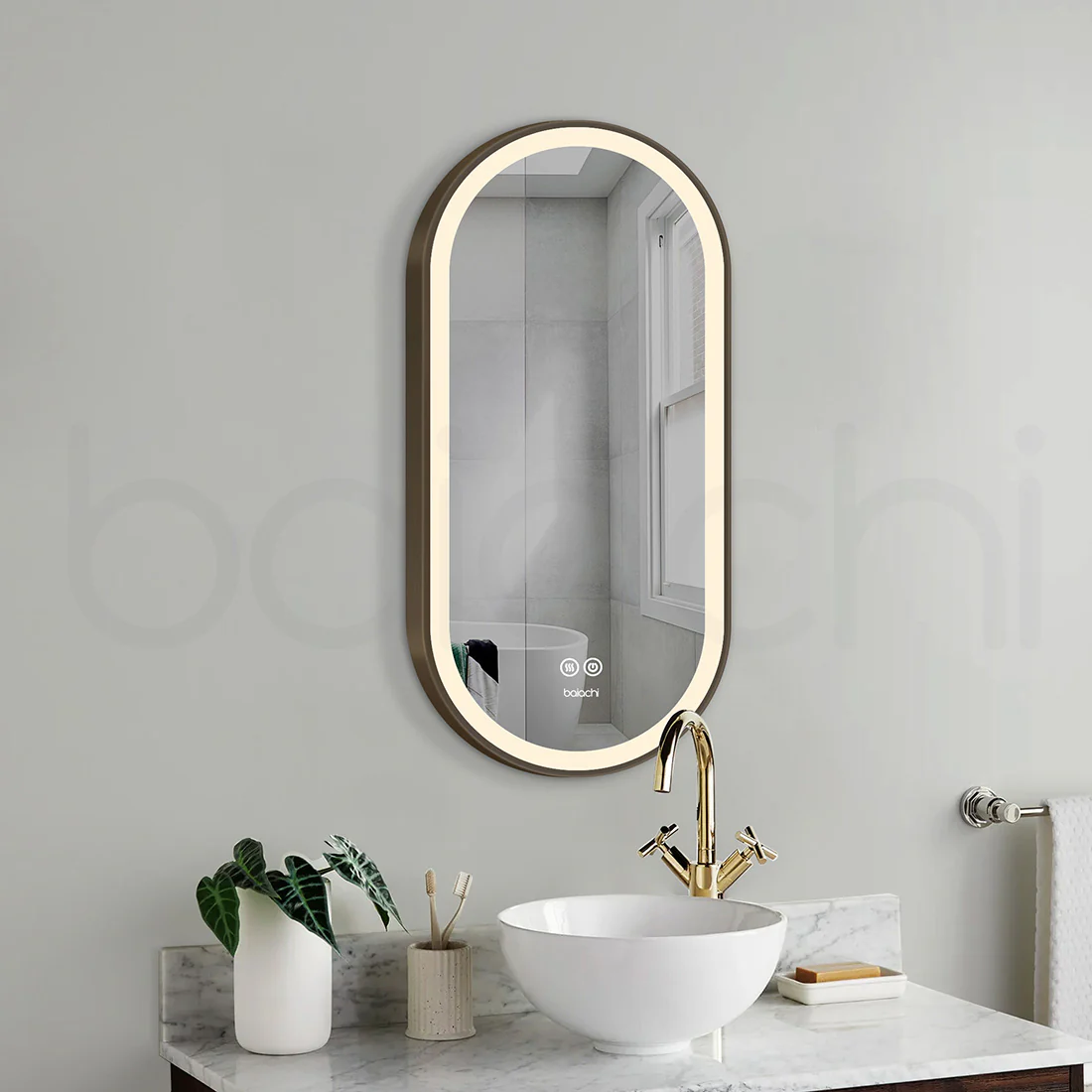 Baiachi Cora LED Oval 450mmx900mm Frame Mirror Antique Bronze - Image 3