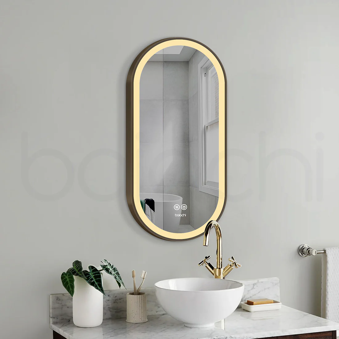 Baiachi Cora LED Oval 450mmx900mm Frame Mirror Antique Bronze - Image 4