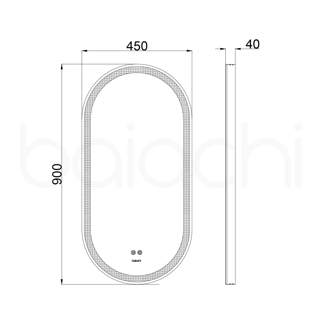Baiachi Cora LED Oval 450mmx900mm Frame Mirror Brushed Copper - Image 2