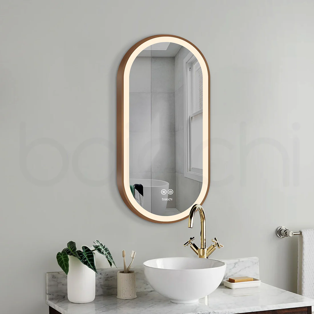Baiachi Cora LED Oval 450mmx900mm Frame Mirror Brushed Copper - Image 3