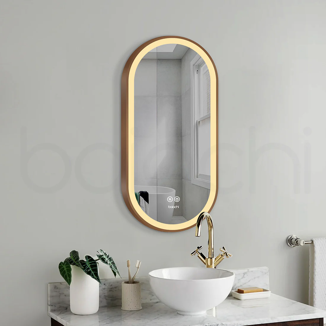 Baiachi Cora LED Oval 450mmx900mm Frame Mirror Brushed Copper - Image 4