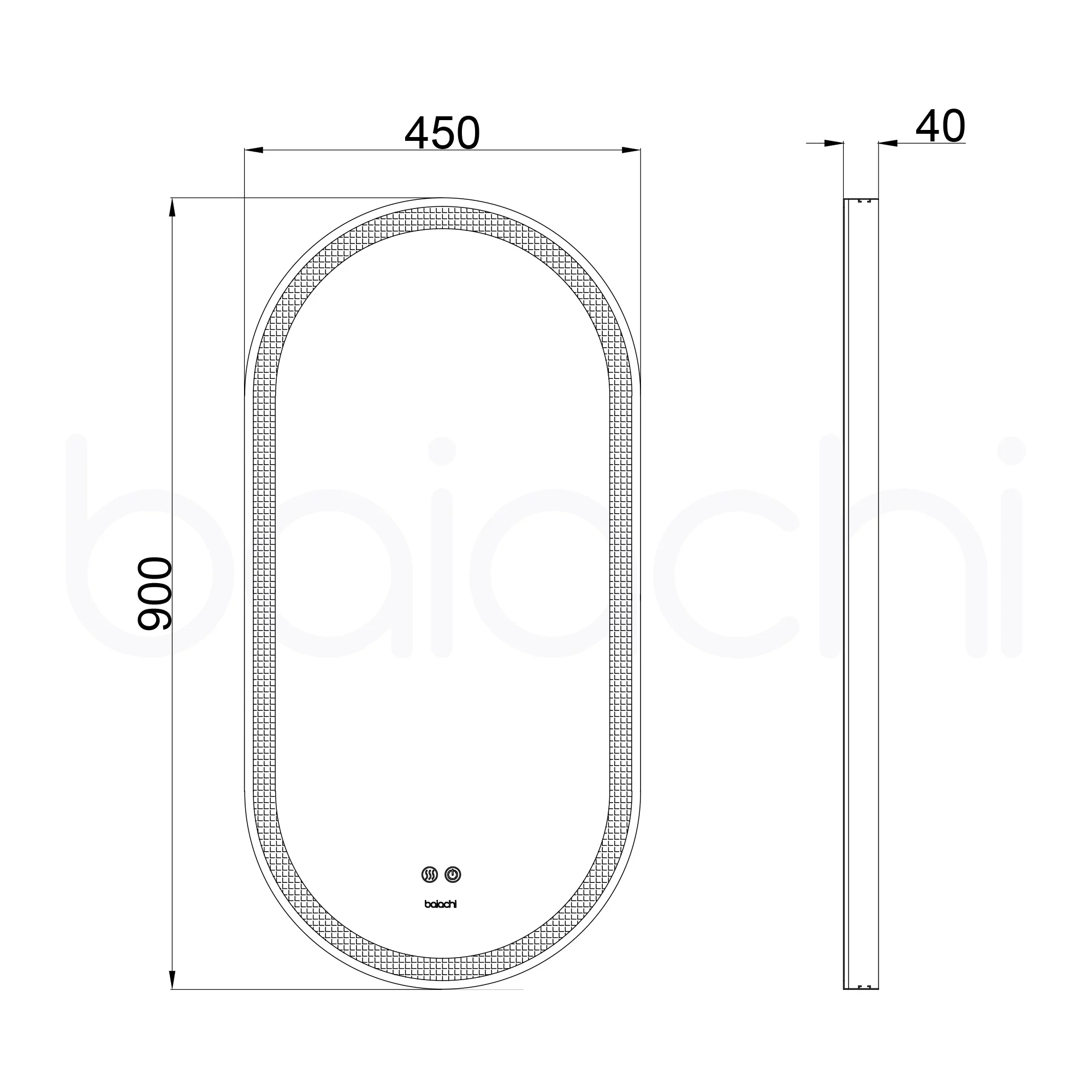 Baiachi Cora LED Oval 450mmx900mm Frame Mirror Brushed Silver - Image 3