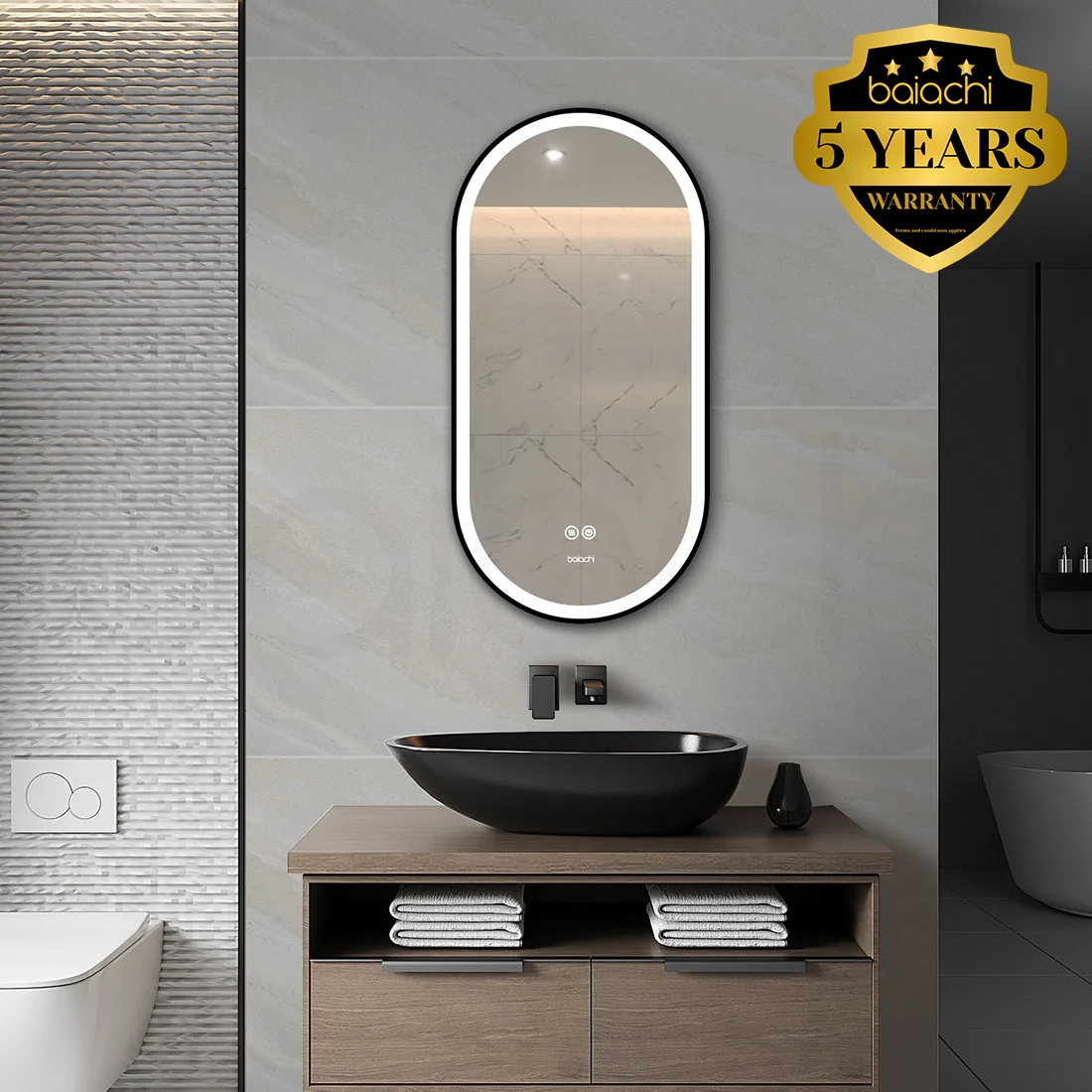 Baiachi Cora LED Oval 450mmx900mm Frame Mirror Matte Black