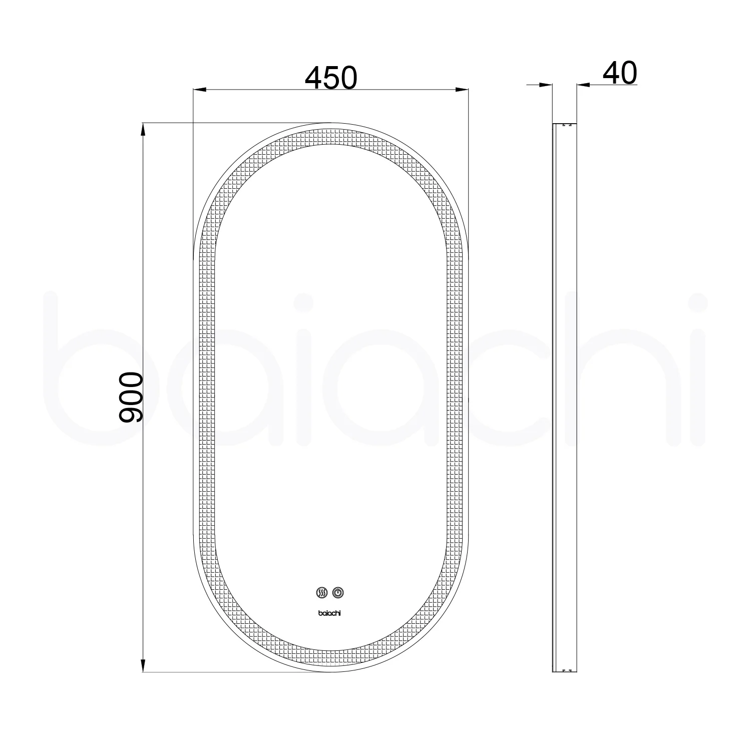 Baiachi Cora LED Oval 450mmx900mm Frame Mirror Matte Black - Image 5