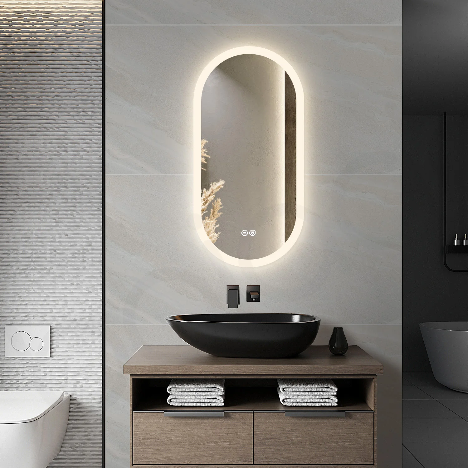 Baiachi Cora LED Oval 450mmx900mm Frameless Mirror - Image 2
