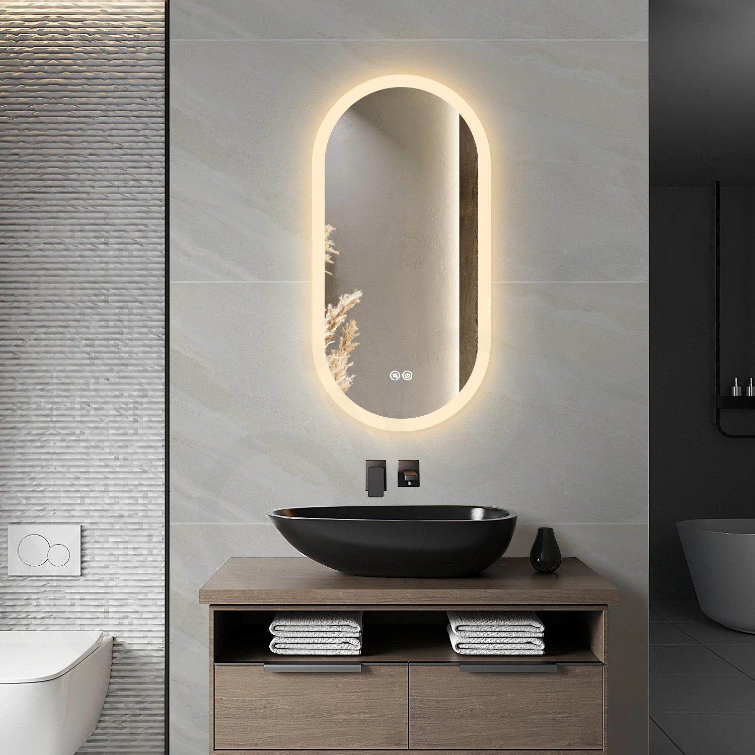 Baiachi Cora LED Oval 450mmx900mm Frameless Mirror - Image 3