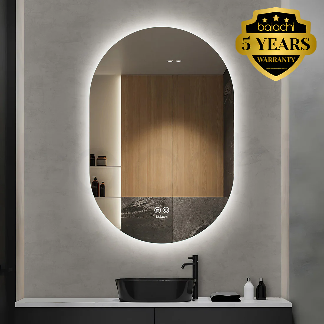 Baiachi LED Oval 600x900mm Backlit Anti-Fog Mirror