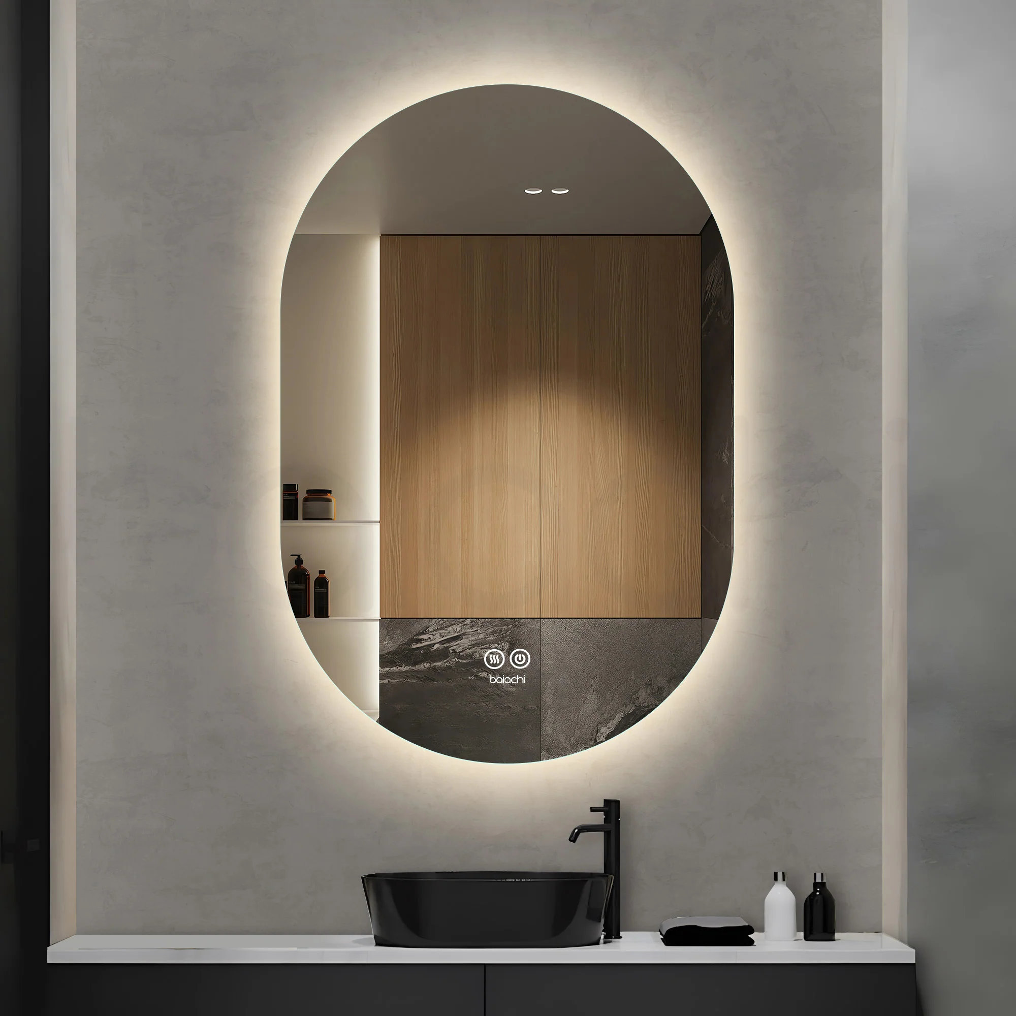 Baiachi LED Oval 600x900mm Backlit Anti-Fog Mirror - Image 2