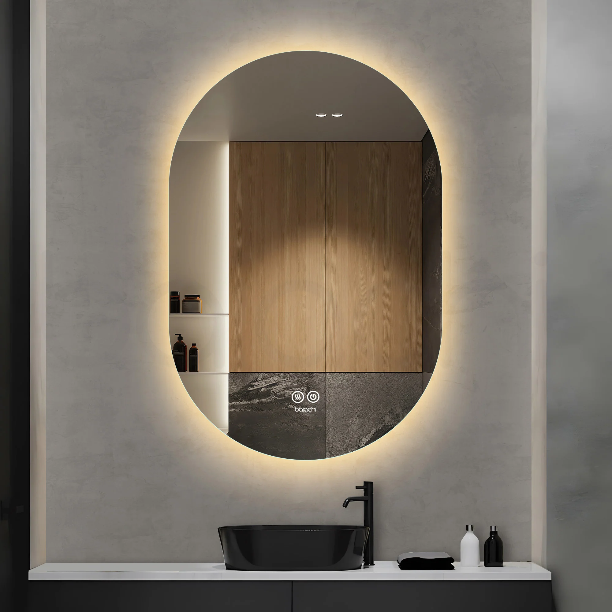 Baiachi LED Oval 600x900mm Backlit Anti-Fog Mirror - Image 3