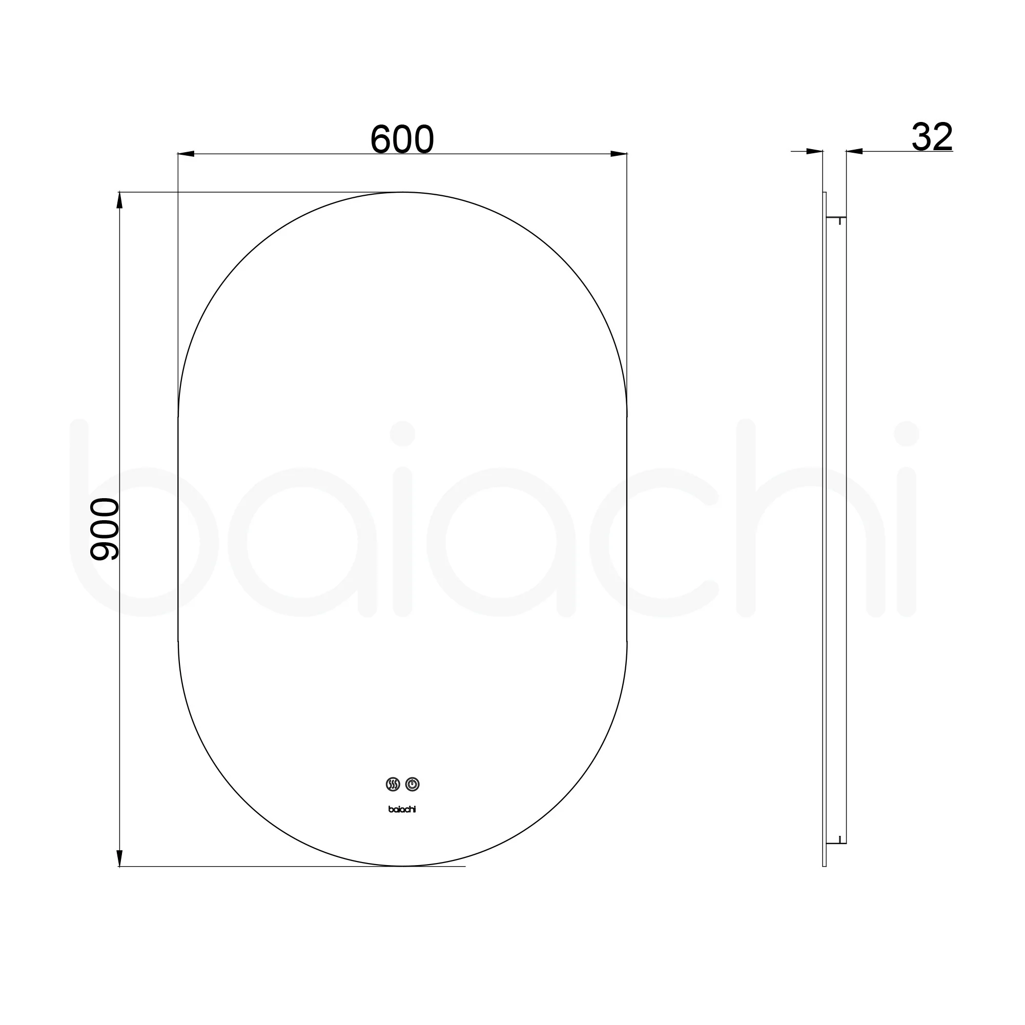 Baiachi LED Oval 600x900mm Backlit Anti-Fog Mirror - Image 5