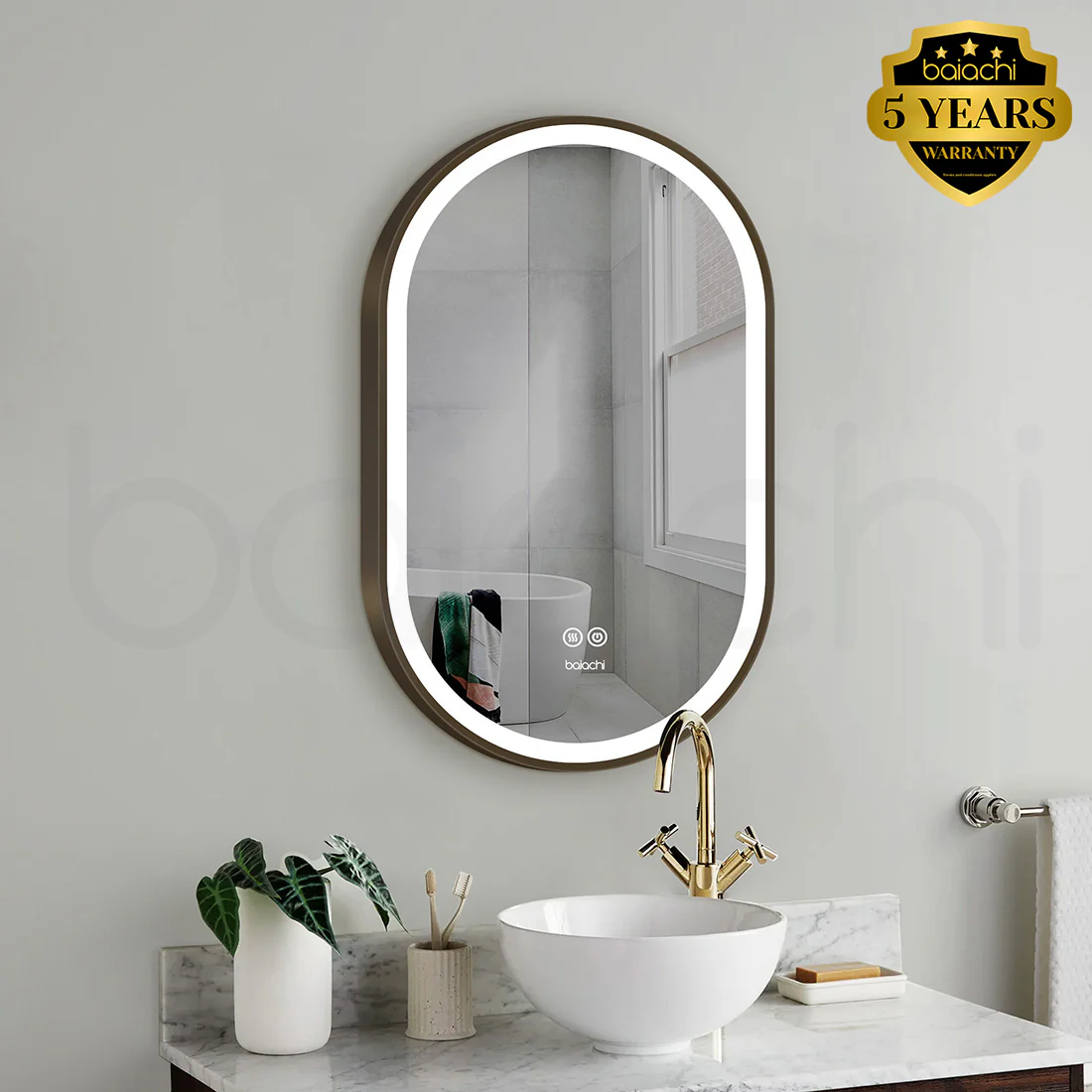 Baiachi Cora LED Oval 600mmx900mm Frame Mirror Antique Bronze