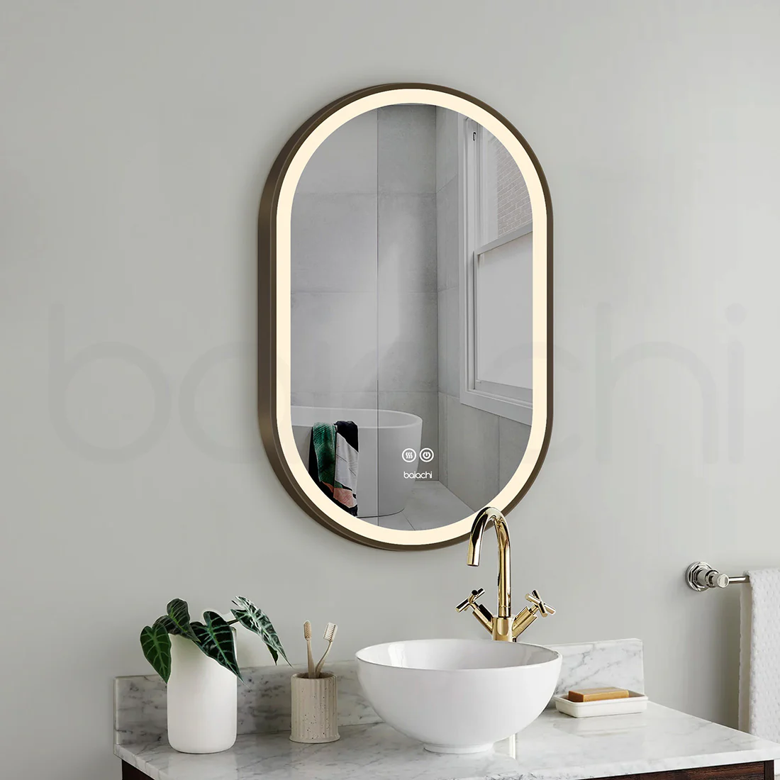 Baiachi Cora LED Oval 600mmx900mm Frame Mirror Antique Bronze - Image 3