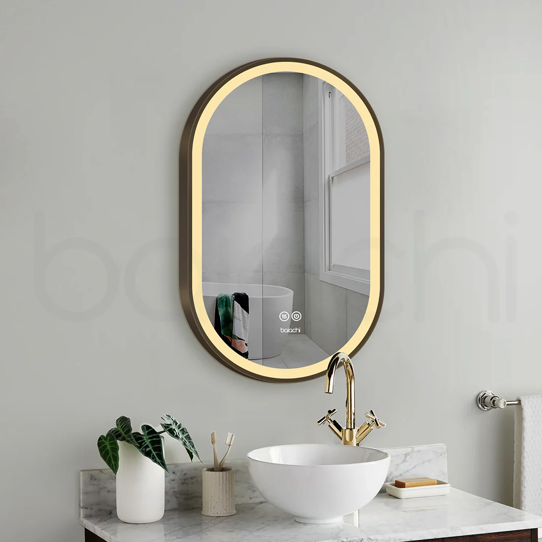 Baiachi Cora LED Oval 600mmx900mm Frame Mirror Antique Bronze - Image 4