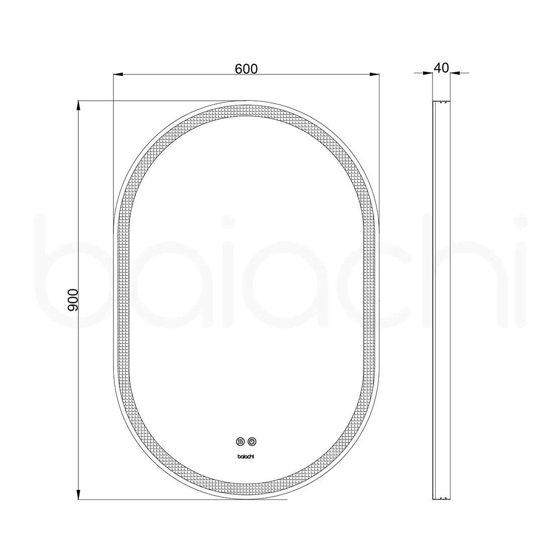 Baiachi Cora LED Oval 600mmx900mm Frame Mirror Antique Bronze - Image 2