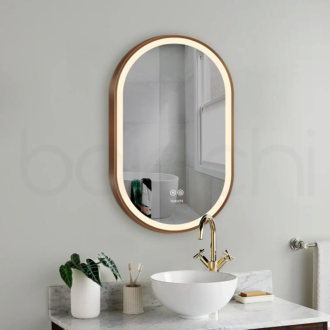 Baiachi Cora LED Oval 600mmx900mm Frame Mirror Brushed Copper - Image 3