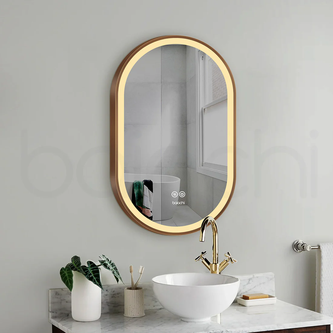 Baiachi Cora LED Oval 600mmx900mm Frame Mirror Brushed Copper - Image 4