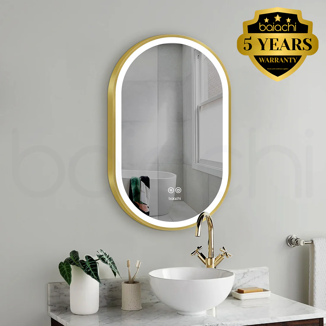 Baiachi Cora LED Oval 600mmx900mm Frame Mirror Brushed Gold