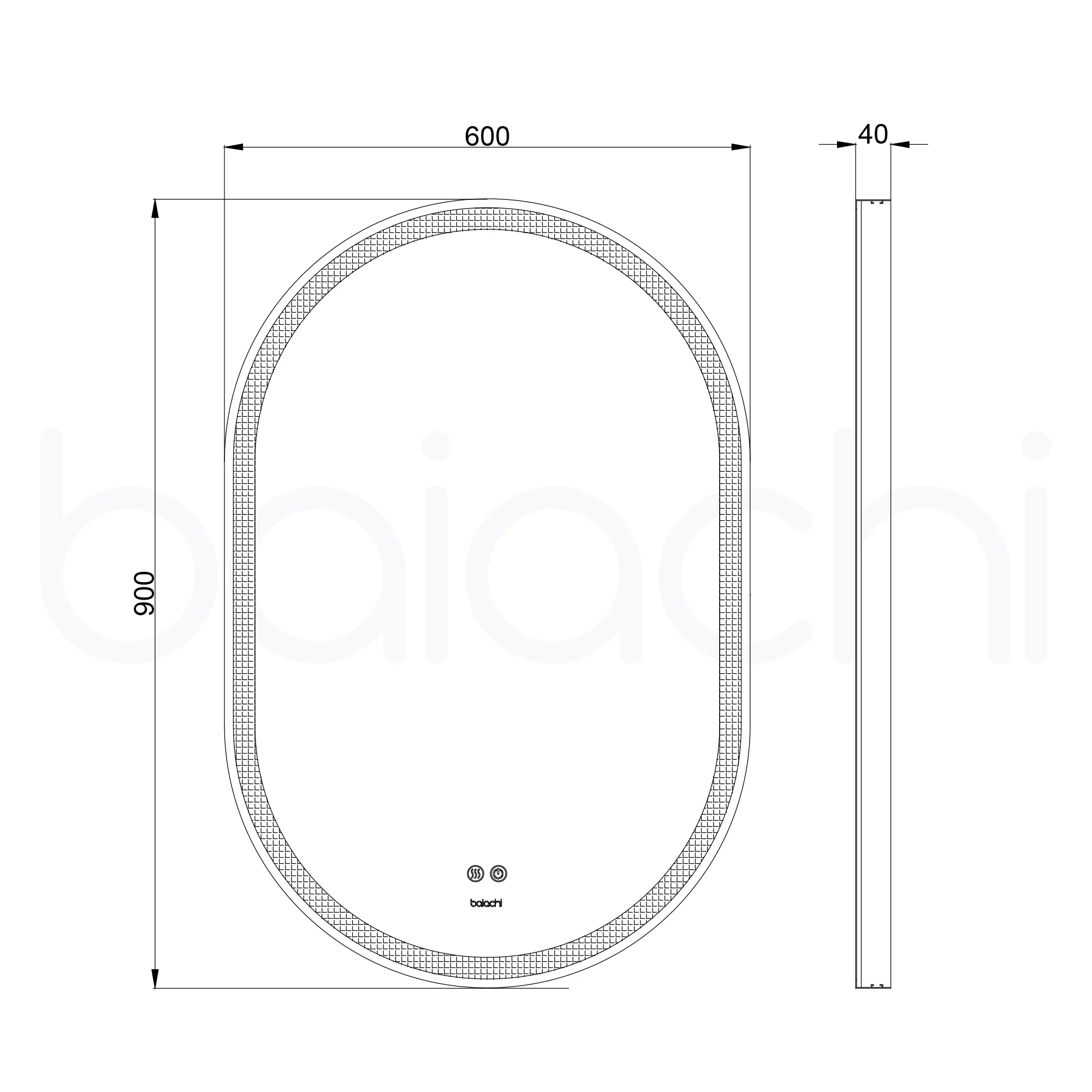 Baiachi Cora LED Oval 600mmx900mm Frame Mirror Brushed Gold - Image 5