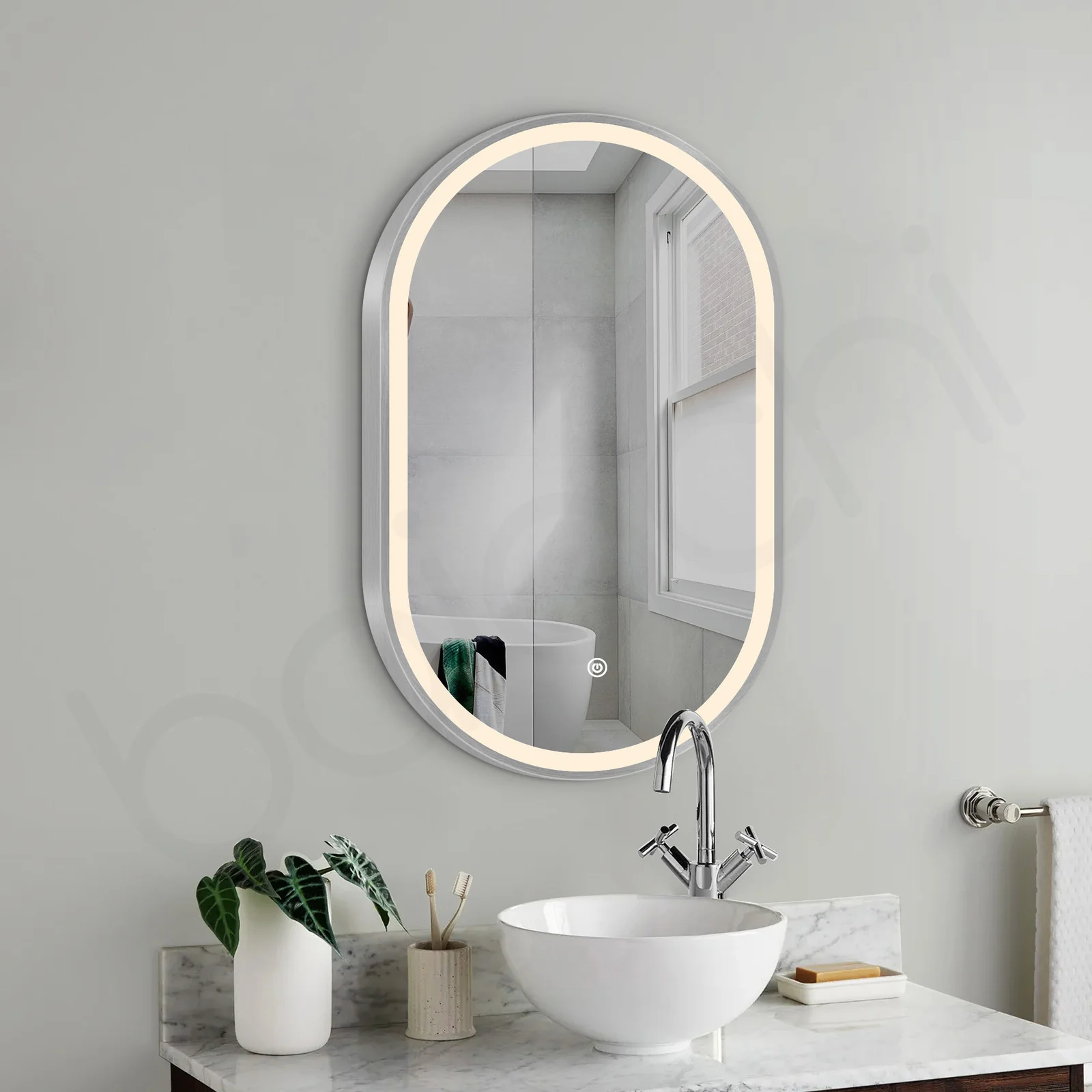 Baiachi Cora LED Oval 600mmx900mm Frame Mirror Brushed Silver - Image 2