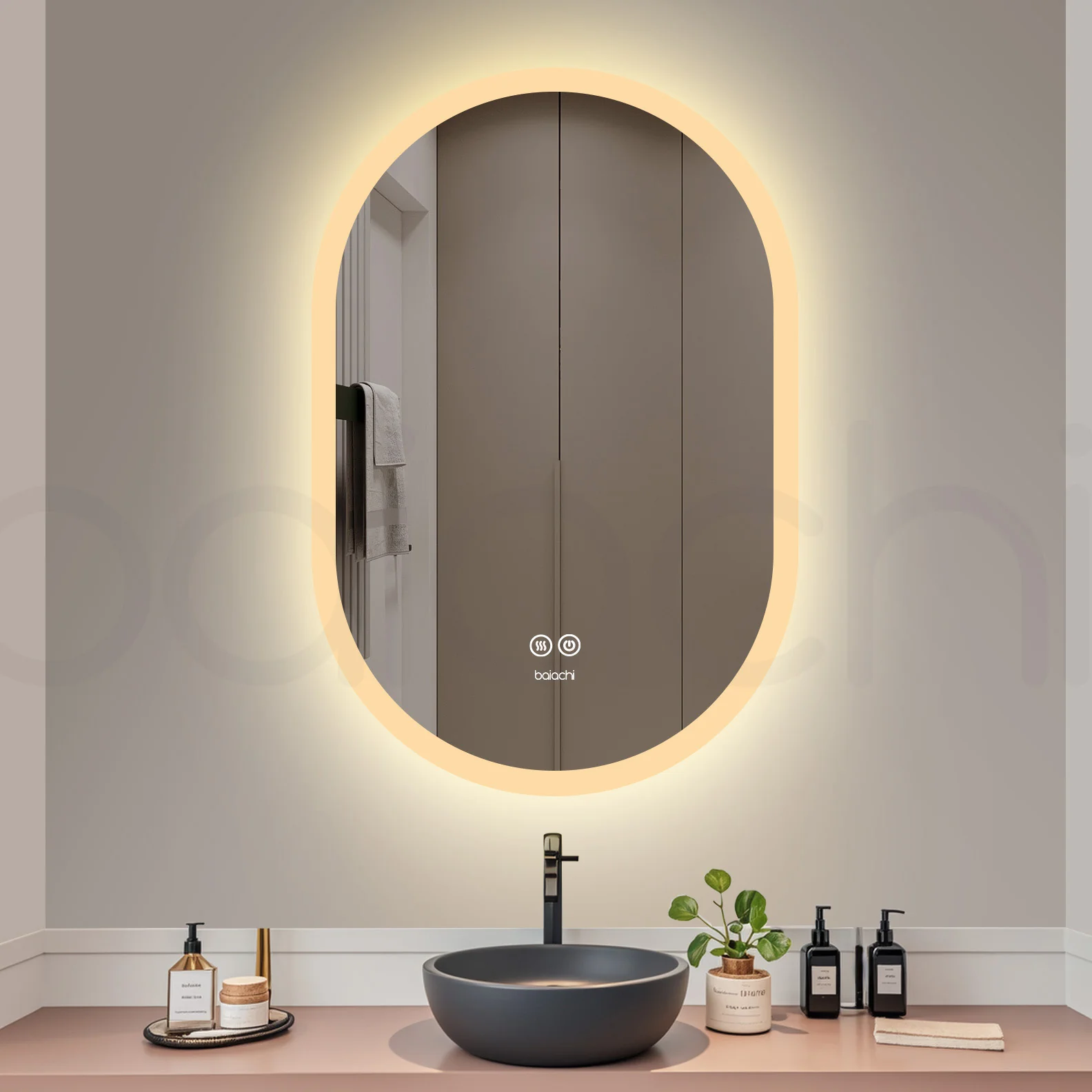 Baiachi Cora LED Oval 600mmx900mm Frameless Mirror - Image 3