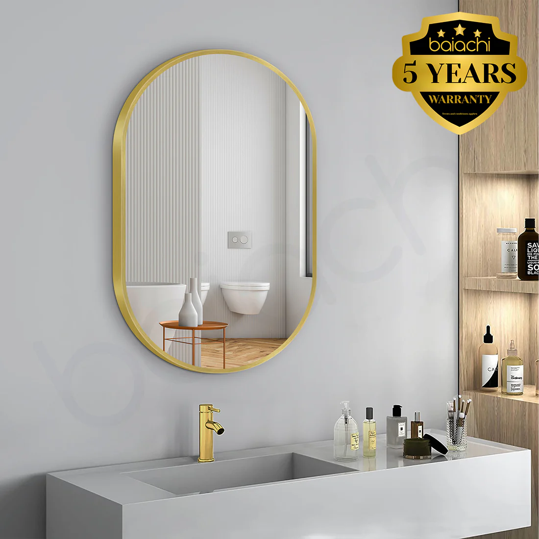 Baiachi Cora Oval 600mmx900mm Frame Mirror Brushed Gold