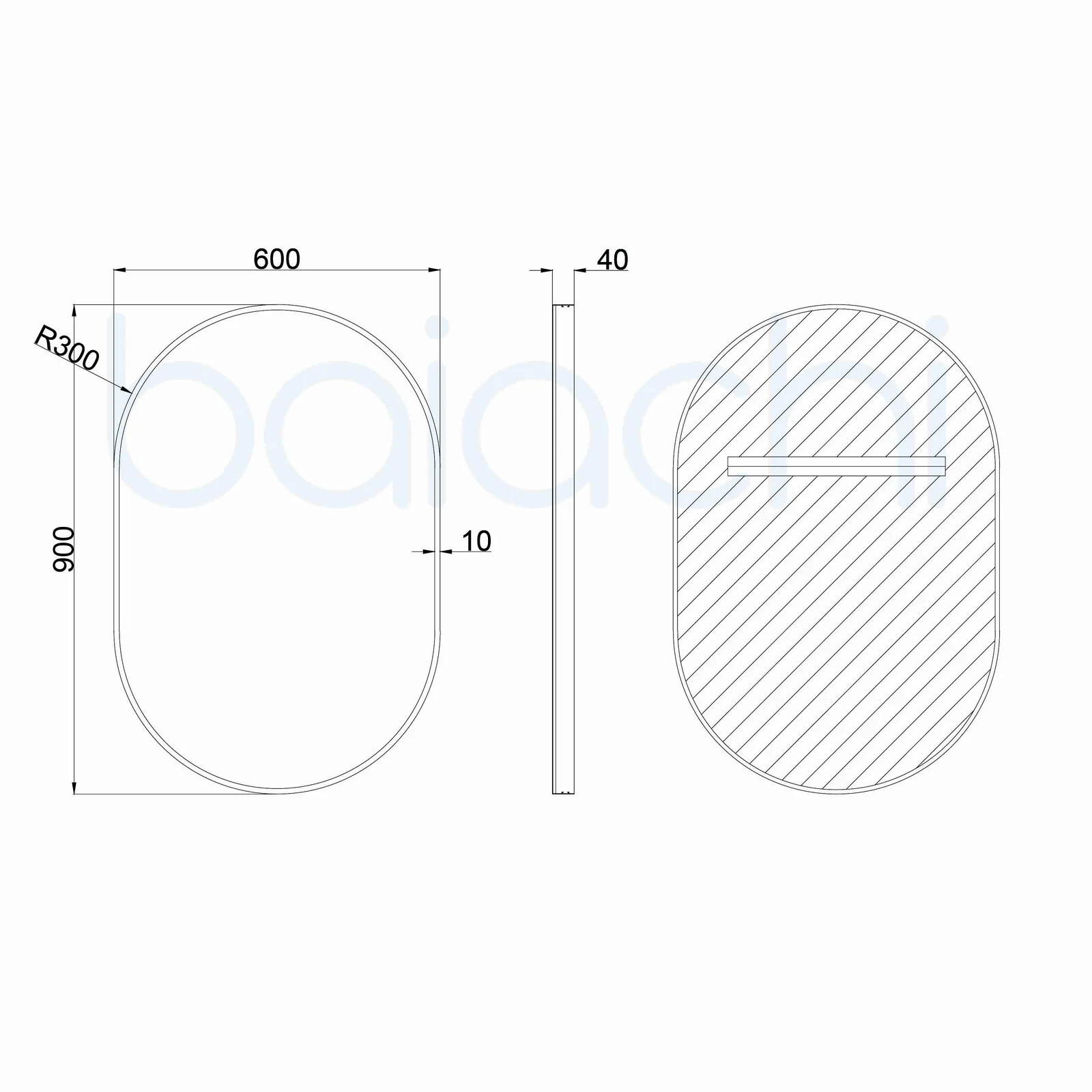 Baiachi Cora Oval 600mmx900mm Frame Mirror Matte Black - Image 3