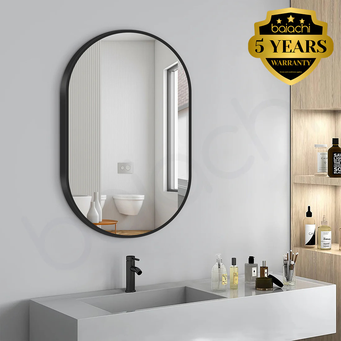 Baiachi Cora Oval 600mmx900mm Frame Mirror Matte Black