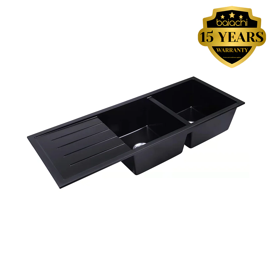 Baiachi 1160 x 450 Double Bowl and Drainer Granite Kitchen Sink Black - Image 4