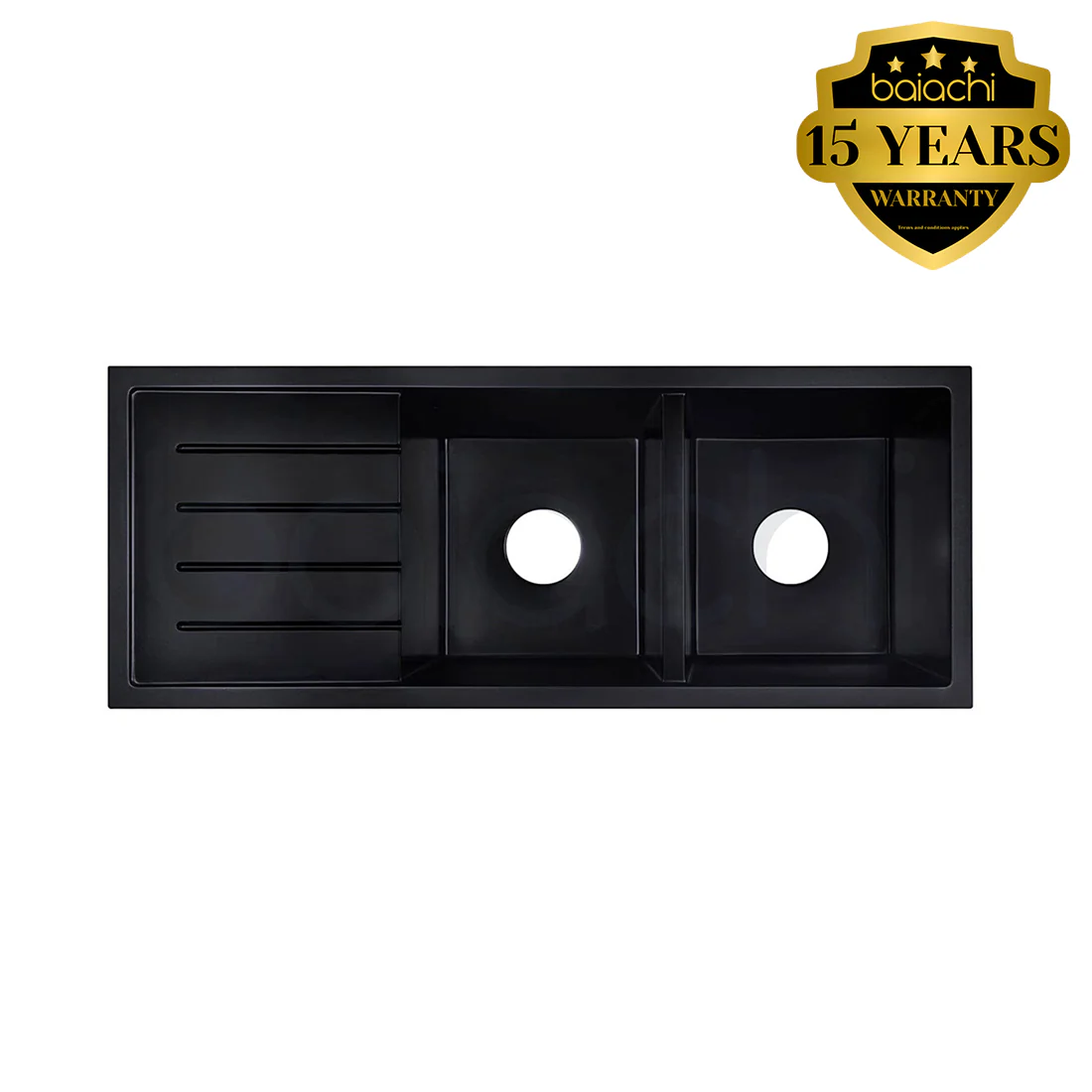 Baiachi 1160 x 450 Double Bowl and Drainer Granite Kitchen Sink Black - Image 9