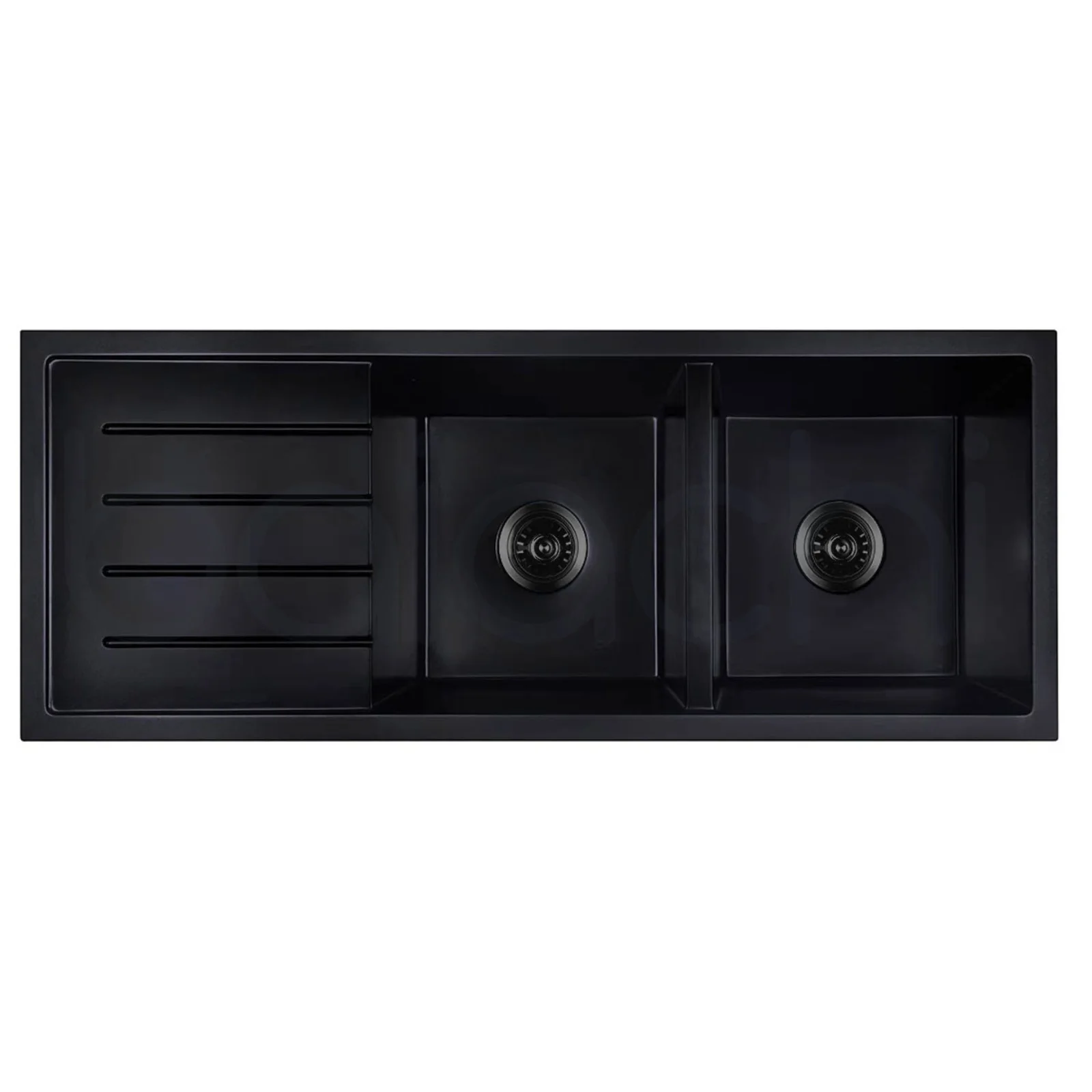 Baiachi 1160 x 450 Double Bowl and Drainer Granite Kitchen Sink Black with Gun metal Waste - Image 7
