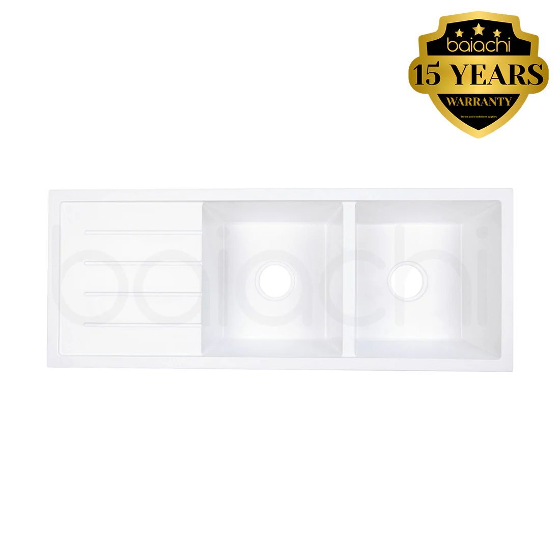 Baiachi 1160 x 450 Double Bowl and Drainer Granite Kitchen Sink White - Image 10