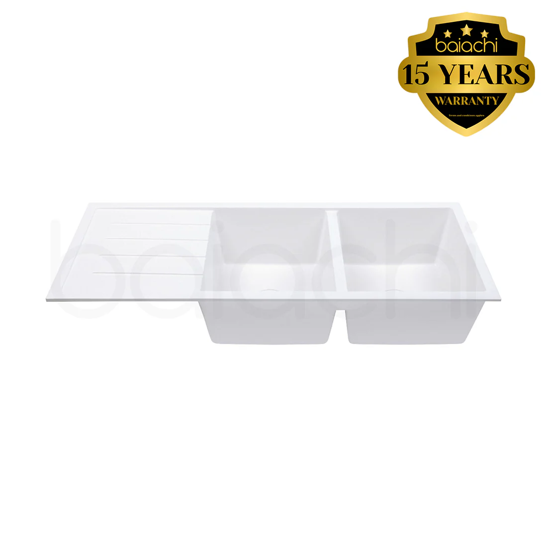 Baiachi 1160 x 450 Double Bowl and Drainer Granite Kitchen Sink White - Image 4