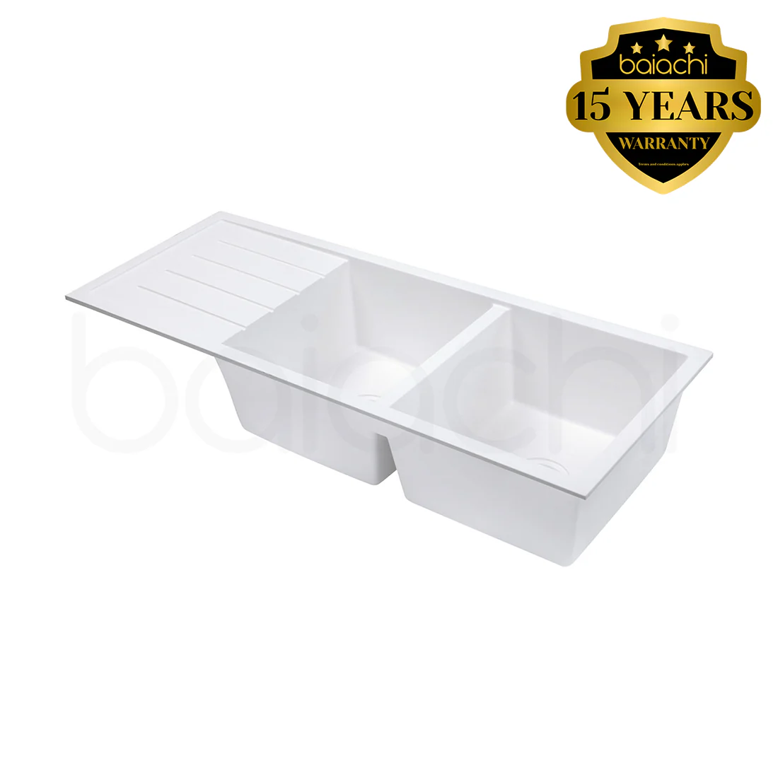 Baiachi 1160 x 450 Double Bowl and Drainer Granite Kitchen Sink White - Image 5